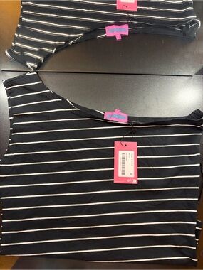 Edikted Black & White Striped Sleeveless Top with Pink Tag